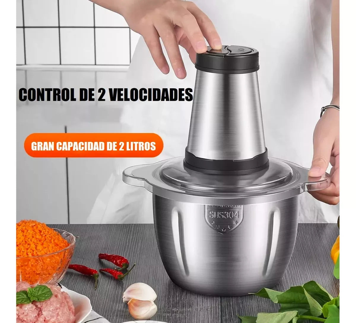Picadora Electrica de carne y verduras 2 litros - Alta potencia